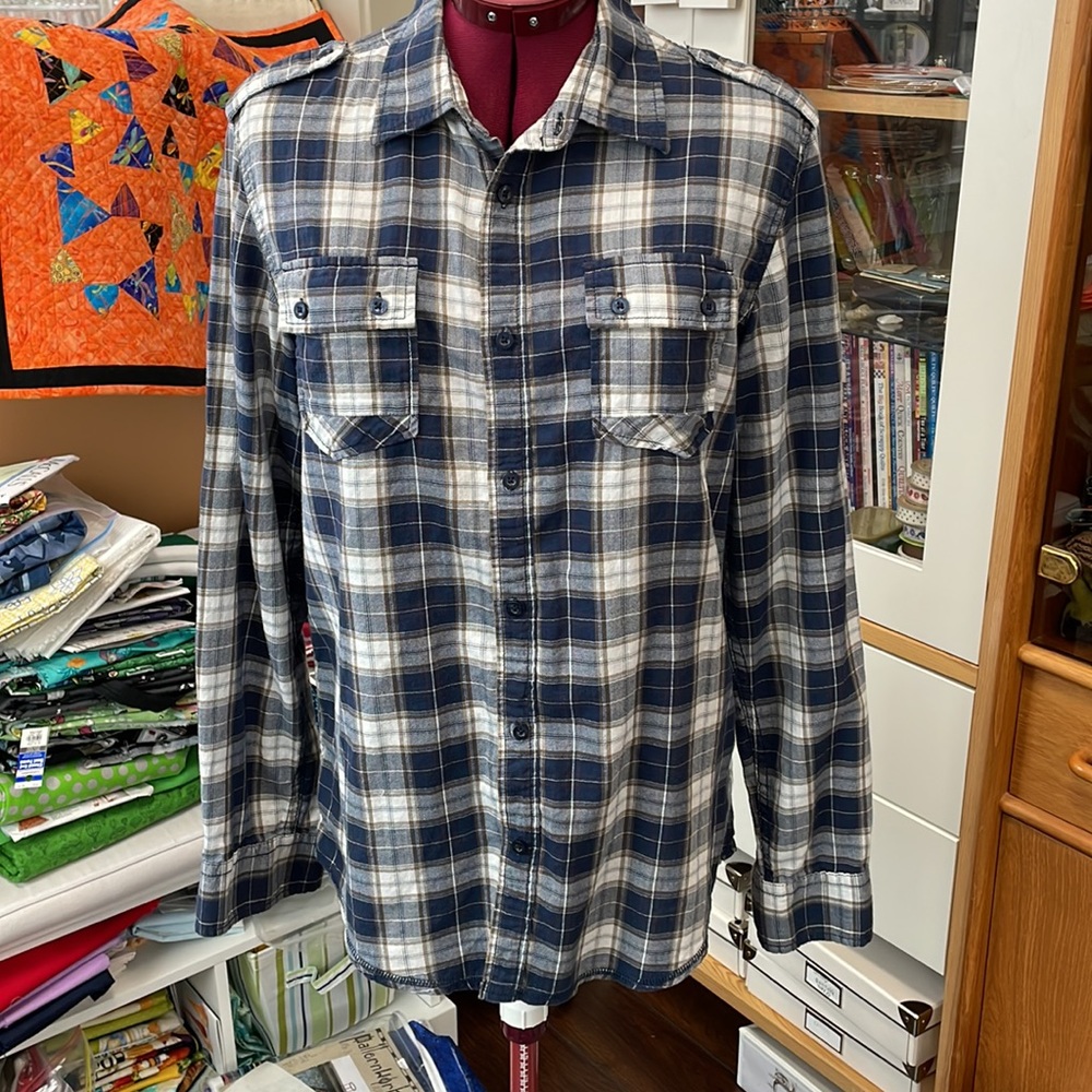 Blue and Brown Plaid Button Up